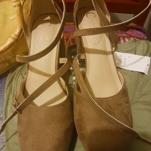 Tan Suede Wedges with Minimalist Design